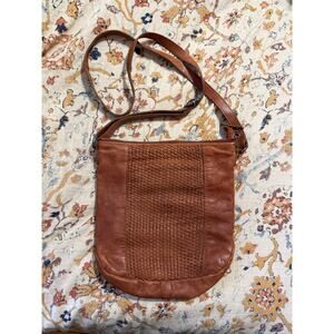 Vilenca Holland Cognac Leather Woven Crossbody Handbag Purse Boho Cottage